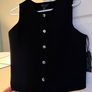 Rachel Zoe Black Sleeveless vest top with gold buttons nwt